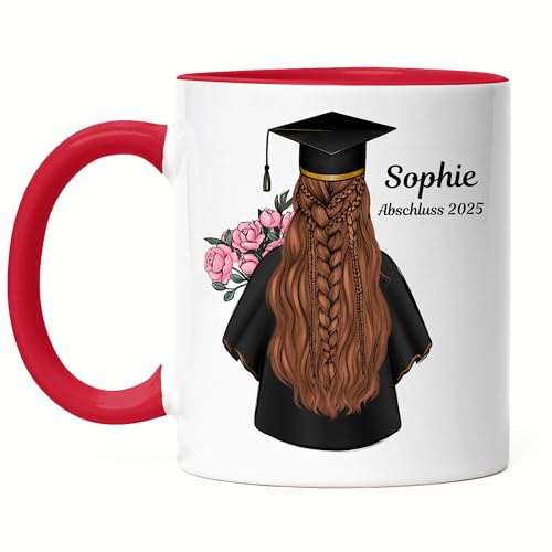Kiddle-Design Bachelor Master Abitur 2025 Tasse Rot Abschluss Geschenk Personalisiert Absolventin Name Doktor Damen Frauen Schulabschluss Abi von Kiddle-Design