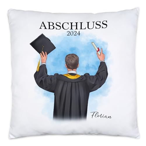 Kiddle-Design Bachelor Master Kissen inkl. Füllung 2024 Abschluss Geschenk Personalisiert Name Absolvent Doktor Mann Schulabschluss Abitur Abi von Kiddle-Design