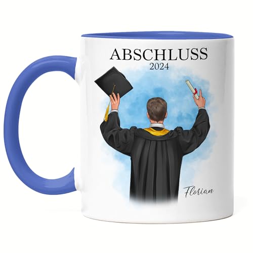 Kiddle-Design Bachelor Master Tasse Blau 2024 Abschluss Geschenk Personalisiert Name Absolvent Doktor Mann Herren Schulabschluss Abitur Abi von Kiddle-Design