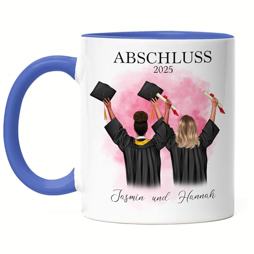 Kiddle-Design Bachelor Master Tasse Blau 2025 Freundinnen Kommilitoninnenn Abschluss Geschenk Personalisiert Schulabschluss Abitur von Kiddle-Design