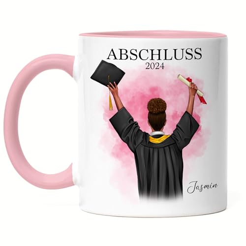 Kiddle-Design Bachelor Master Tasse Rosa 2024 Abschluss Geschenk Personalisiert Name Absolventin Doktor Frauen Damen Schulabschluss 2024 Abitur Abi von Kiddle-Design