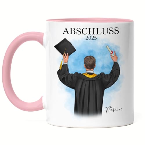 Kiddle-Design Bachelor Master Tasse Rosa 2025 Abschluss Geschenk Personalisiert Name Absolvent Doktor Mann Herren Schulabschluss Abitur Abi von Kiddle-Design
