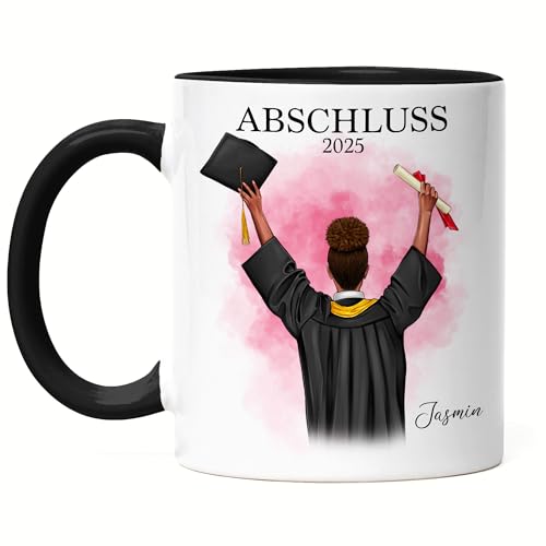 Kiddle-Design Bachelor Master Tasse Schwarz 2025 Abschluss Geschenk Personalisiert Absolventin Doktor Frauen Damen Schulabschluss Abitur Abi von Kiddle-Design