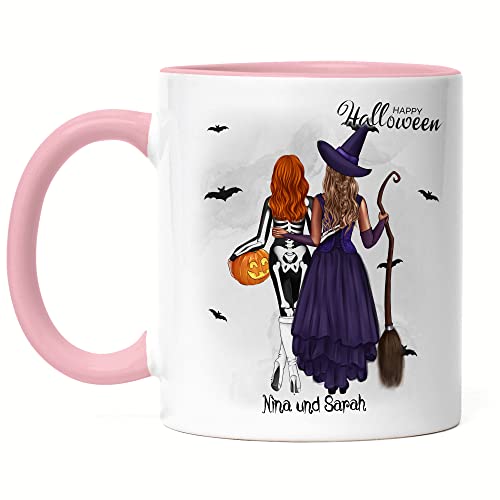 Kiddle-Design Beste Freundin Halloween Tasse Rosa Hexen Hexe Personalisiert Name Best Friend Schwester Mutter Tochter Halloween Deko Freundinnen von Kiddle-Design