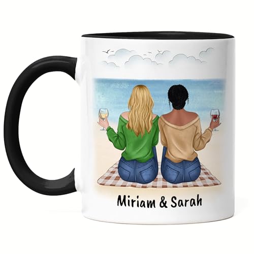 Kiddle-Design Beste Freundin Tasse Schwarz Freundschaftstasse personalisiertes Geschenk Best Friends BFF Schwester mit Namen Weihnachten Geburtstag von Kiddle-Design