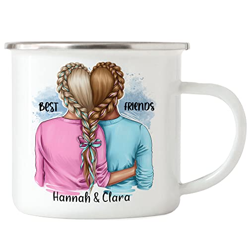 Kiddle-Design Beste Freundinnen Emaille Tasse Personalisiert BFF Friends Freundin Schwester Freundinnen Geschenk Freundschaft Freundschaftstasse Selbst Gestalten von Kiddle-Design