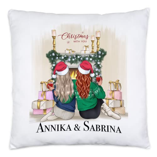 Kiddle-Design Beste Freundinnen Kissen Weihnachten | 40x40cm inkl. Füllung Personalisiert Beste Freundin Name Geschenk Weihnachten Xmas Freundinnengeschenk von Kiddle-Design