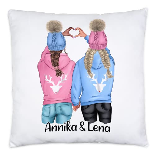 Kiddle-Design Beste Freundinnen Kissen inkl. Füllung 40x40cm | Personalisiert Freundin Schwester Name Geschenk Xmas Weihnachten Winter Freundinnengeschenk von Kiddle-Design