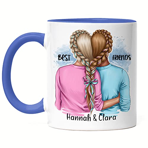 Kiddle-Design Beste Freundinnen Tasse Blau Personalisiert BFF Friends Freundin Schwester Freundinnen Geschenk Freundschaft Freundschaftstasse Selbst Gestalten von Kiddle-Design