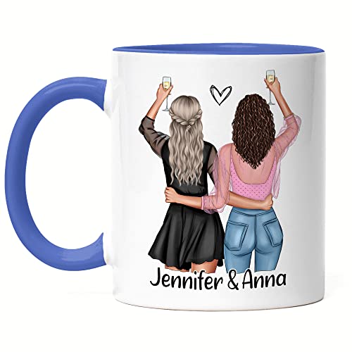 Kiddle-Design Beste Freundinnen Tasse Blau Personalisiert Geschenk Geburtstag Name Best Friend Freundin-Geschenk gestalten Freundschaftstasse von Kiddle-Design