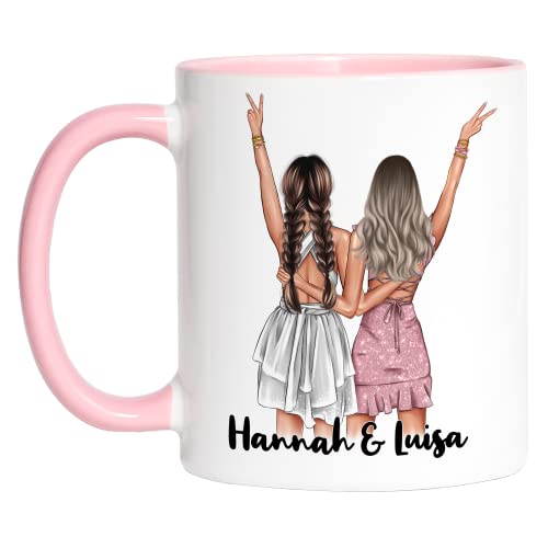 Kiddle-Design Beste Freundinnen Tasse Personalisiert mit Name Geschenk Geburtstag Beste Freundin Freundinnengeschenk Kaffeetasse Pink von Kiddle-Design