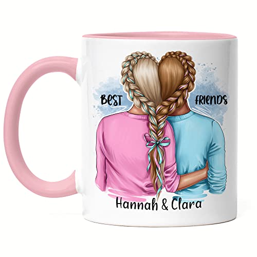 Kiddle-Design Beste Freundinnen Tasse Rosa Personalisiert BFF Friends Freundin Schwester Freundinnen Geschenk Freundschaft Freundschaftstasse Selbst Gestalten von Kiddle-Design