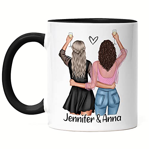 Kiddle-Design Beste Freundinnen Tasse Schwarz Personalisiert Geschenk Geburtstag Name Best Friend Freundin-Geschenk gestalten Freundschaftstasse von Kiddle-Design