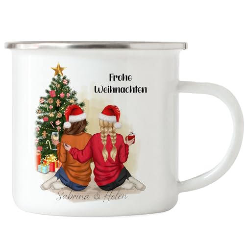 Kiddle-Design Beste Freundinnen Weihnachts-Tasse Emaille Weihnachten Personalisiert Beste Freundin mit Name Xmas Weihnachten Schwester Freundinnengeschenk von Kiddle-Design