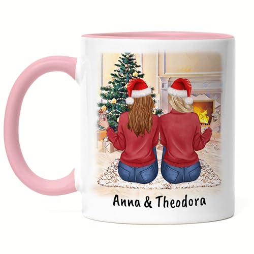 Kiddle-Design Beste Freundinnen Weihnachts-Tasse Rosa Personalisiert Weihnachten Beste Freundin mit Name Weihnachten Xmas Geschenk Freundinnengeschenk von Kiddle-Design