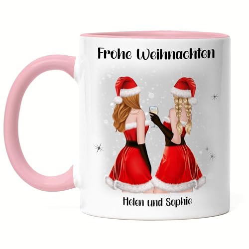 Kiddle-Design Beste Freundinnen Weihnachts-Tasse Rosa Weihnachten Personalisiert Beste Freundin mit Name Xmas Weihnachten Geschenk Freundinnengeschenk von Kiddle-Design