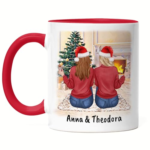 Kiddle-Design Beste Freundinnen Weihnachts-Tasse Rot Personalisiert Weihnachten Beste Freundin mit Name Weihnachten Xmas Geschenk Freundinnengeschenk von Kiddle-Design