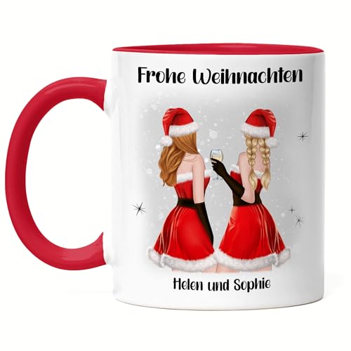 Kiddle-Design Beste Freundinnen Weihnachts-Tasse Rot Weihnachten Personalisiert Beste Freundin mit Name Xmas Weihnachten Geschenk Freundinnengeschenk von Kiddle-Design