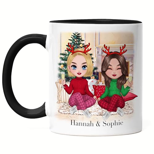 Kiddle-Design Beste Freundinnen Weihnachts-Tasse Schwarz Personalisiert Weihnachten Beste Freundin online selbst gestalten Xmas Geschenk Freundinnengeschenk von Kiddle-Design