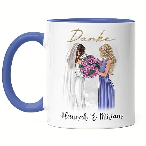 Kiddle-Design Braut & Trauzeugin Tasse Blau Personalisiert Name Braut & Brautjungfer Schwester | Danke-Geschenk für Freundinnen Dankeschön von Kiddle-Design