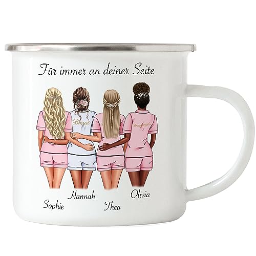 Kiddle-Design Brautjungfer Emaille Tasse Personalisiert Name Braut & 3 Trauzeuginnen | Frage & Danke-Geschenk für Freundinnen Brautjungfern & Brautparty von Kiddle-Design