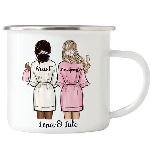 Kiddle-Design Brautjungfer Tasse Emaille Personalisiert Name Trauzeugin & Braut | Frage & Danke-Geschenk für Freundinnen Brautjungfern & Brautparty von Kiddle-Design