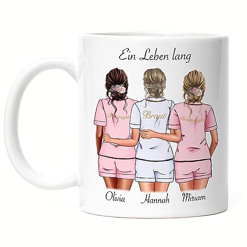 Kiddle-Design Brautjungfer Tasse Personalisiert Name Braut & 2 Trauzeuginnen | Frage & Danke-Geschenk für Freundinnen Brautjungfern & Brautparty von Kiddle-Design