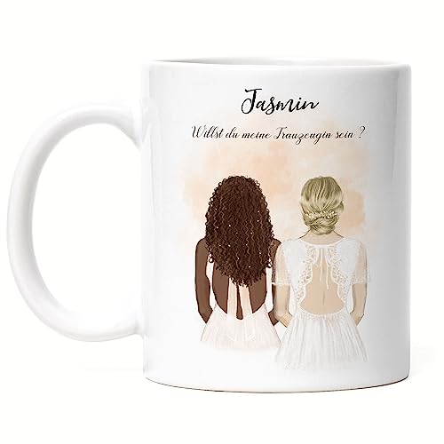 Kiddle-Design Brautjungfer Tasse Personalisiert mit Name Trauzeugin & Braut | Frage & Danke-Geschenk für Freundinnen Brautjungfern Bridesmaid Kiddle-Design Brautjungfer Tasse Personalisiert mit Name Trauzeugin & Braut | Frage & Danke-Geschenk für Freundinnen Brautjungfern Bridesmaid von Kiddle-Design