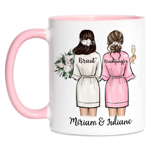 Kiddle-Design Brautjungfer Tasse Personalisiert mit Name Trauzeugin & Braut Frage & Danke-Geschenk für Freundinnen Brautjungfern & Brautparty Rosa von Kiddle-Design