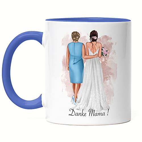 Kiddle-Design Brautmutter Tasse Blau Geschenk Mutter der Braut Bräutigam Hochzeit Personalisiert Trauzeugin Fragen Brautjungfer Mama Tochter von Kiddle-Design