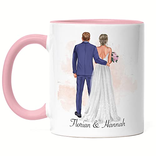 Kiddle-Design Brautpaar Tasse Rosa Personalisiert Hochzeit Braut & Bräutigam Paar Pärchen Hochzeitsgeschenk Couple Valentinstag Mr & Mrs von Kiddle-Design