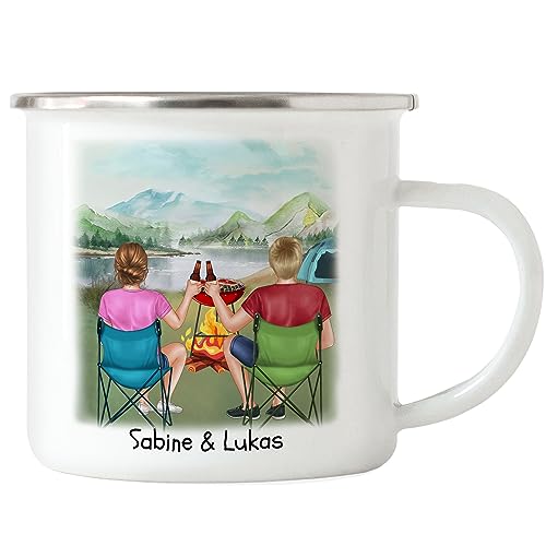 Kiddle-Design Camping Emaille Tasse Pärchen Paar Zelten Wohnmobil Womo Van Camper Wohnwagen Personalisiert Geschenk für Camper mit Name von Kiddle-Design