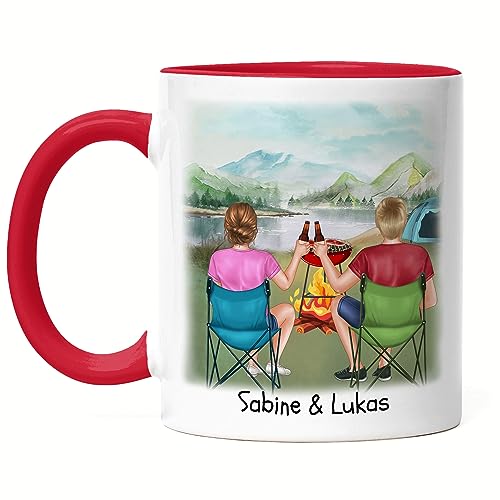 Kiddle-Design Camping Tasse Rot Pärchen Paar Zelten Wohnmobil Womo Van Camper Wohnwagen Personalisiert Geschenk für Camper mit Name von Kiddle-Design