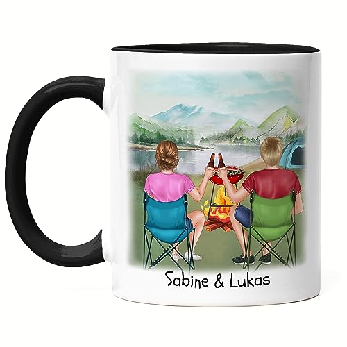 Kiddle-Design Camping Tasse Schwarz Pärchen Paar Zelten Wohnmobil Womo Van Camper Wohnwagen Personalisiert Geschenk für Camper mit Name von Kiddle-Design