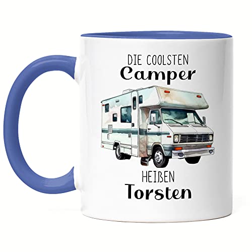 Kiddle-Design Die coolsten Camper heißen Tasse Blau personalisiert mit Wunschnamen Wohnmobil Wohnwagen Vatertag Geschenk von Kiddle-Design