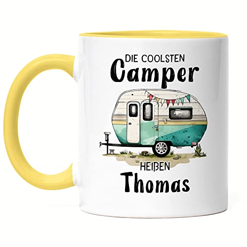 Kiddle-Design Die coolsten Camper heißen Tasse Gelb Personalisiert Wohnwagen Wohnmobil Camping Geschenk Becher von Kiddle-Design
