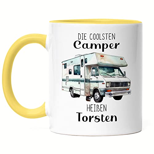 Kiddle-Design Die coolsten Camper heißen Tasse Gelb personalisiert mit Wunschnamen Wohnmobil Wohnwagen Vatertag Geschenk von Kiddle-Design