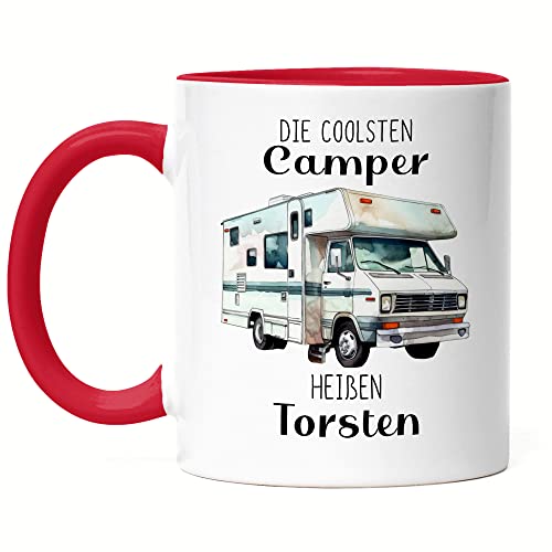 Kiddle-Design Die coolsten Camper heißen Tasse Rot personalisiert mit Wunschnamen Wohnmobil Wohnwagen Vatertag Geschenk von Kiddle-Design