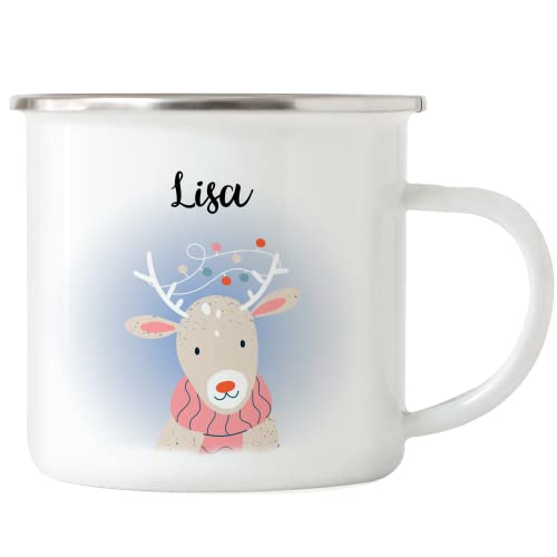 Kiddle-Design Emaille-Tasse Weihnachten Kinder personalisiert mit Name | Kindertasse mit Rentier-Motiv Geschenk Jungen Mädchen zu Weihnachten Nikolaus Tasse von Kiddle-Design