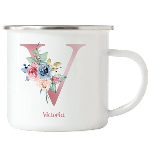 Kiddle-Design Emaille Tasse mit Buchstabe & Namen Personalisierte Namenstasse Kaffeetasse Anfangsbuchstabe Monogramm Initiale Individuell Buchstabentasse von Kiddle-Design