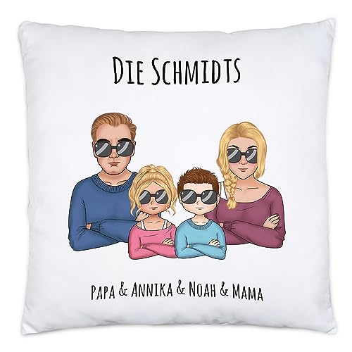 Kiddle-Design Familien Kissen Personalisiert Vater Mutter 2 Kinder Muttertag Vatertag Papa Mama Coole Family Sohn Tochter von Kiddle-Design