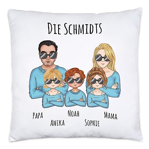 Kiddle-Design Familien Kissen Personalisiert Vater Mutter 3 Kinder Muttertag Vatertag Papa Mama Coole Family Sohn Tochter von Kiddle-Design