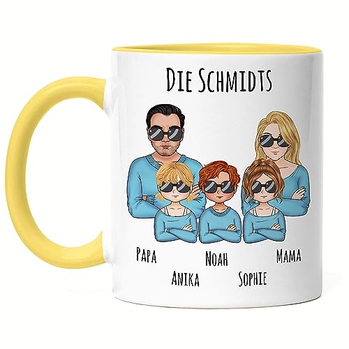 Kiddle-Design Familien Tasse Gelb Personalisiert Vater Mutter 3 Kinder Muttertag Vatertag Papa Mama Coole Family Sohn Tochter Kiddle-Design Familien Tasse Gelb Personalisiert Vater Mutter 3 Kinder Muttertag Vatertag Papa Mama Coole Family Sohn Tochter von Kiddle-Design