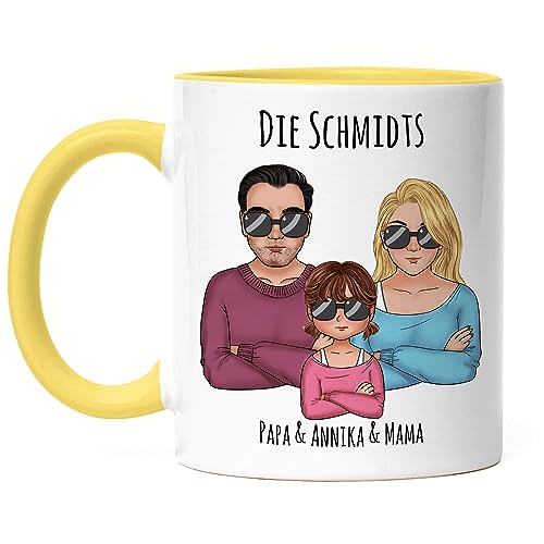 Kiddle-Design Familien Tasse Gelb Personalisiert Vater Mutter Kind Muttertag Vatertag Papa Mama Coole Family Sohn Tochter von Kiddle-Design
