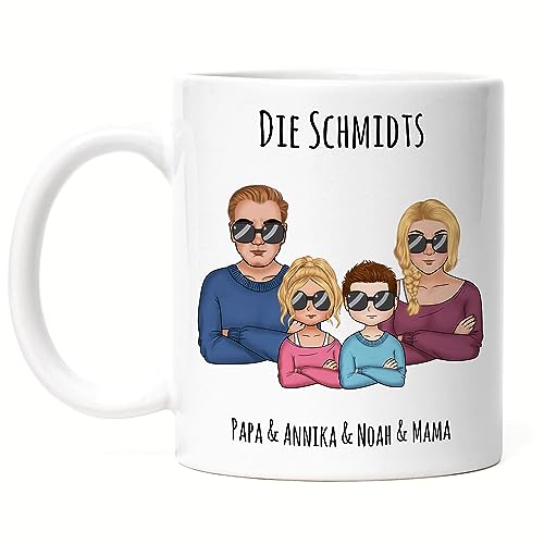 Kiddle-Design Familien Tasse Personalisiert Vater Mutter 2 Kinder Muttertag Vatertag Papa Mama Coole Family Sohn Tochter von Kiddle-Design