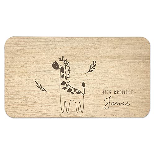 Kiddle-Design Frühstücksbrett personalisiert Kinder Giraffe Motiv Frühstücksbrettchen Holz mit Gravur Namen Brett Brettchen Schneidebrett von Kiddle-Design