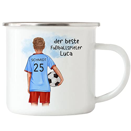 Kiddle-Design Fussball Emaille Tasse Personalisiert mit Namen Fußball Becher Personalisiert Fanartikel Kinder Jungs Mädchen Fussballtasse Fußballfan Kinderbecher von Kiddle-Design