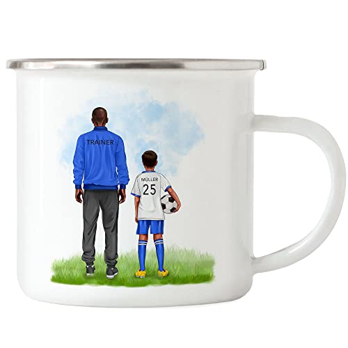 Kiddle-Design Fußball Emaille Tasse Vater Sohn Tochter Trainer Personalisiert Namen Geschenk Fußballtrainer Coach Fussballtrainer Fussball von Kiddle-Design