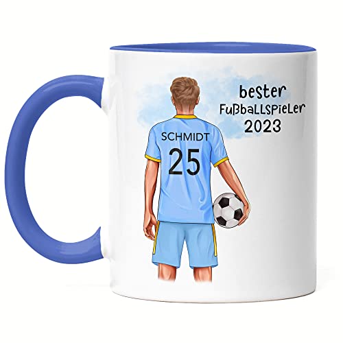 Kiddle-Design Fussball Tasse Blau Personalisiert mit Namen Fußball Becher Personalisiert Fanartikel Männer Jungs Jungen Mann Fussballtasse Fußballfan von Kiddle-Design