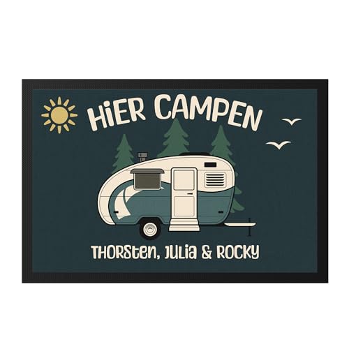 Kiddle-Design Fußmatte Camping Wohnwagen Personalisiert mit Name Familie Geschenk für Camper - Camping Geschenke - Dünne Fußmatte innen & außen von Kiddle-Design